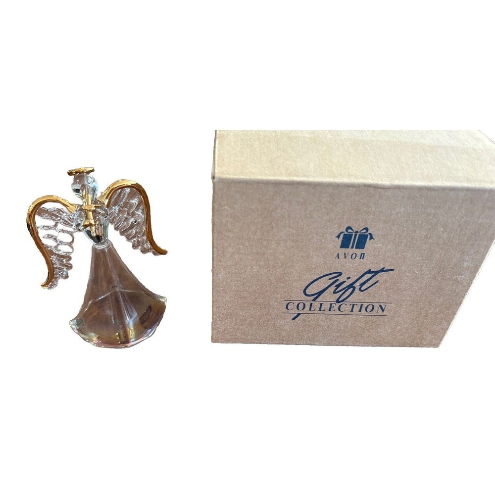 Vintage Avon BLOWN GLASS Figural Angel GOLD Trim Christmas Ornament New
